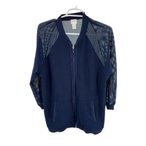 Zenergy by Chico's Navy Mesh Jacket 3/4 sleeve casual workout coverup L 12